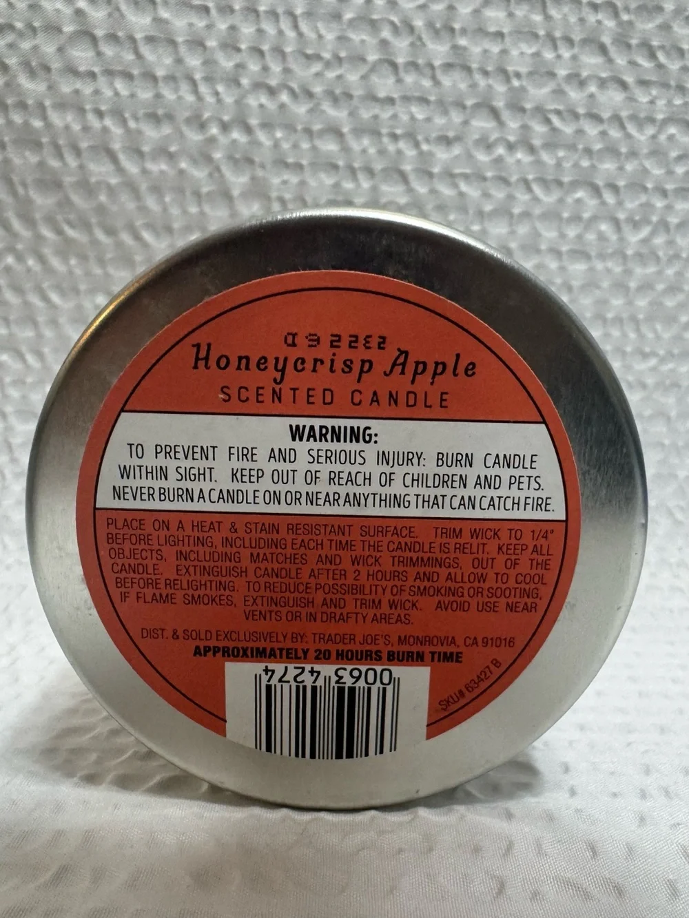Traders joes Honeycrisp Apple Scented Candle - Silver Tin